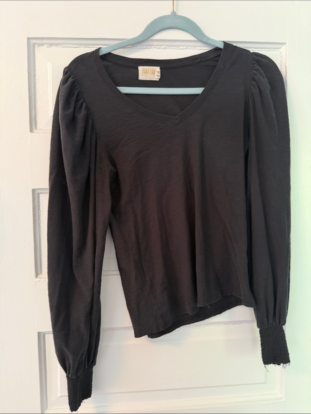 Black NATION V Neck Cotton Long sleeve Small